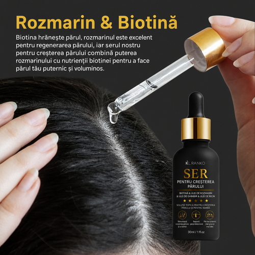 Ser Anticădere pentru Păr cu Biotină, Rozmarin, Ghimbir și Ulei de Ricin