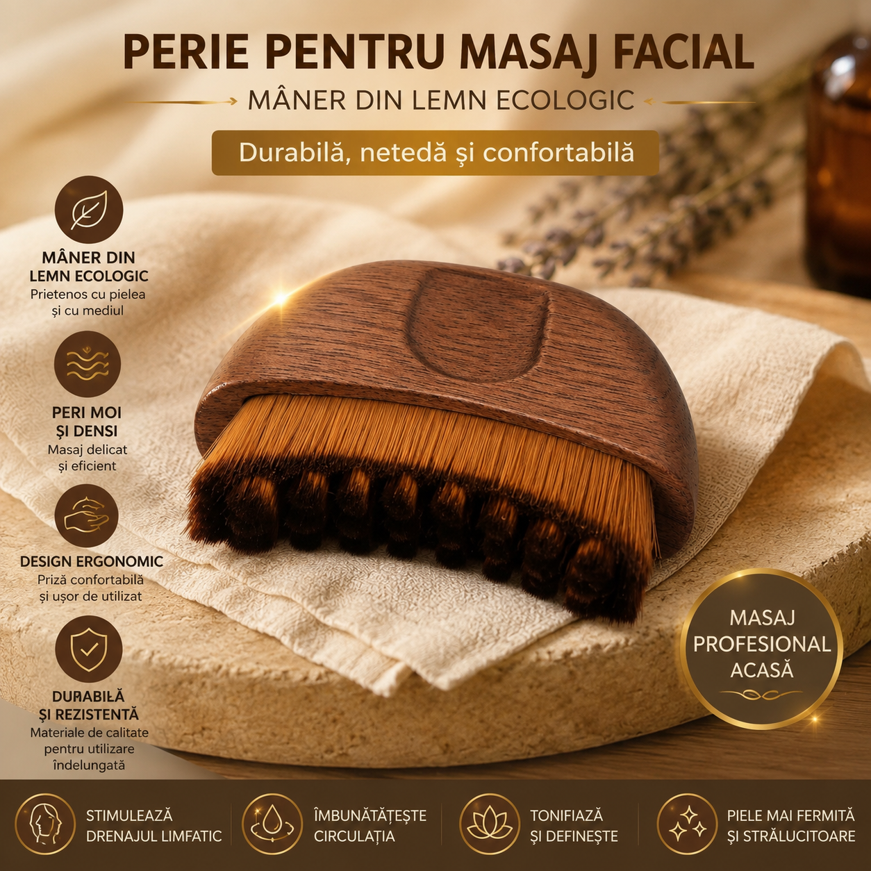 Perie Profesională pentru Drenaj Limfatic Facial și Conturare