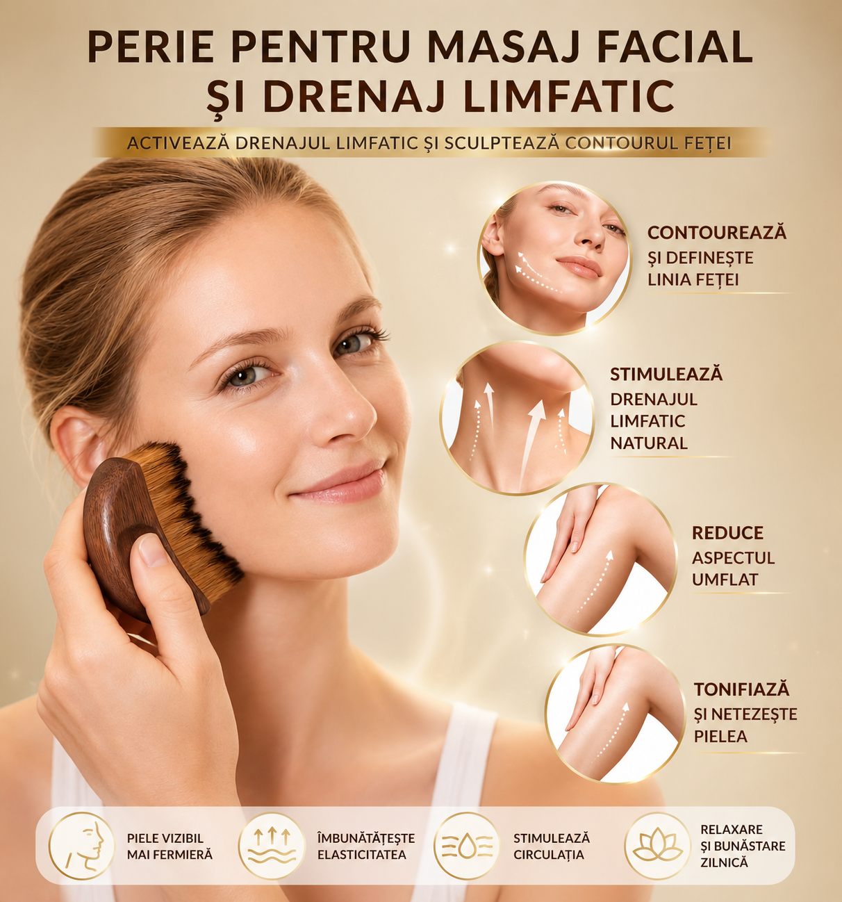Perie Profesională pentru Drenaj Limfatic Facial și Conturare
